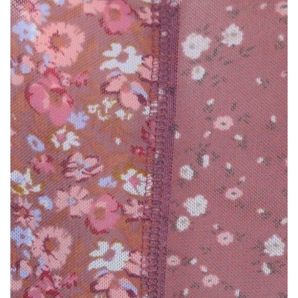 Sheer Mesh Pink Floral Top Women XL Y2K Fairy Grunge Coquette Romantic Stretch - Picture 3 of 5